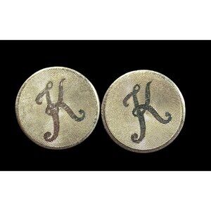 Vintage Round Letter K Engraved Gold Tone Cufflinks
